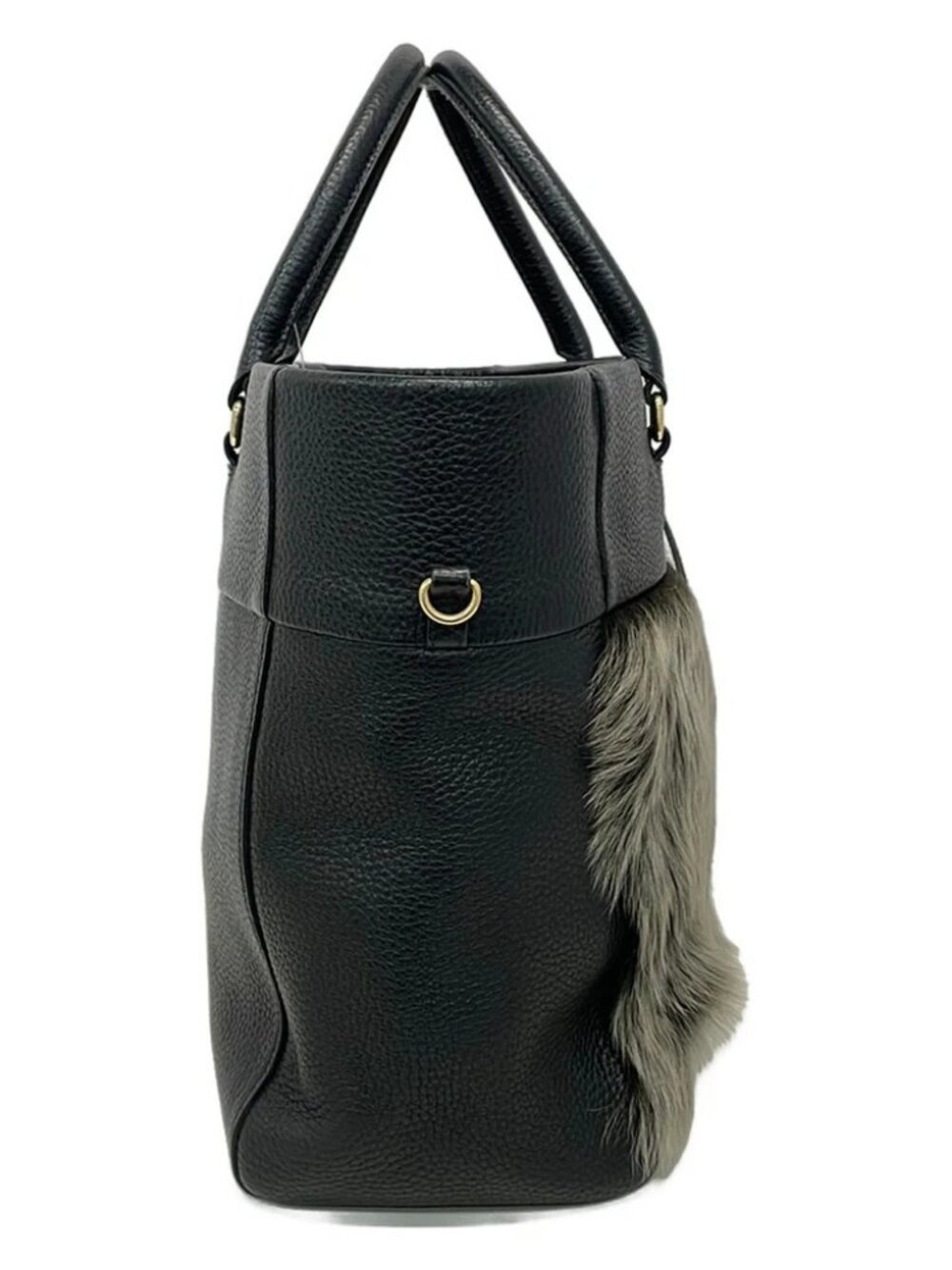Accessoires De Mademoiselle (ADMJ) Black Gray Beige Leather Fur Tote Bag - Picture 4 of 10